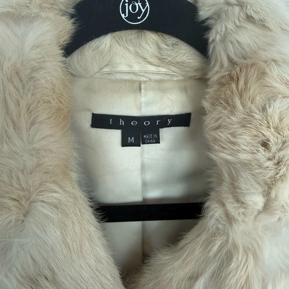 Theory Cream Rabbit Fur Vintage Coat size M - Picture 2 of 5